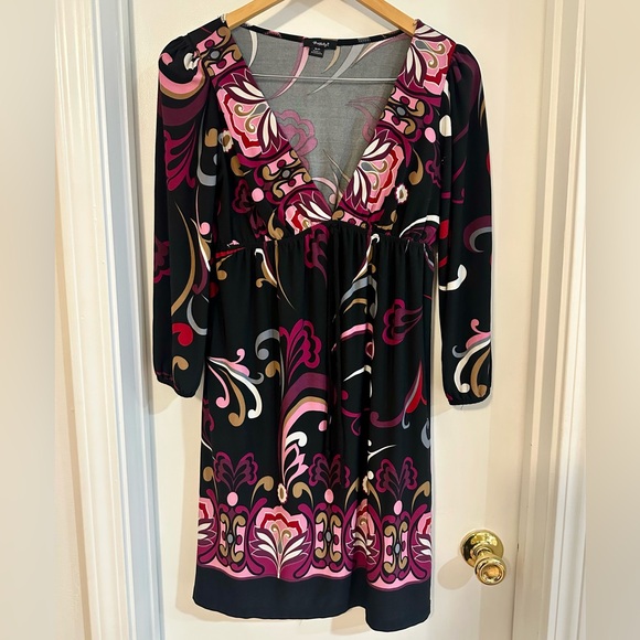 Rhapsody Dresses & Skirts - Rhapsody Black and Pink Floral Long Sleeve Dress